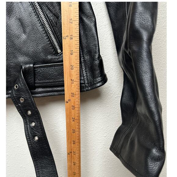 Carrie Hoxton Black Leather Moto Biker Jacket Women’s 14 Belted Zip - Picture 14 of 15